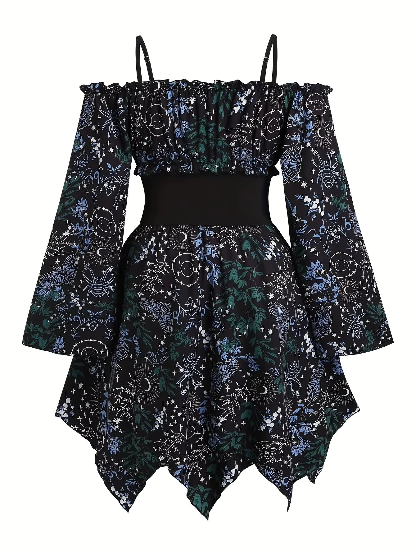 Large Size Bohemian-Style Women's Corset Dress Off-Shoulder Full-Body Print Asymmetrical Hem Flared Sleeve for Casual Wear