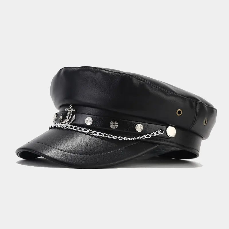 Fashion PU Leather Beret Vintage England Flat Newsboy Caps Outdoor Casual Army Cap