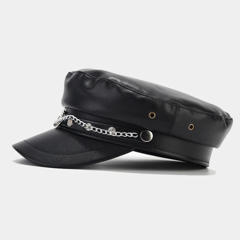 Fashion PU Leather Beret Vintage England Flat Newsboy Caps Outdoor Casual Army Cap