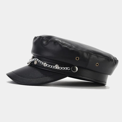 Fashion PU Leather Beret Vintage England Flat Newsboy Caps Outdoor Casual Army Cap