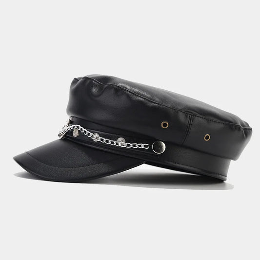 Fashion PU Leather Beret Vintage England Flat Newsboy Caps Outdoor Casual Army Cap