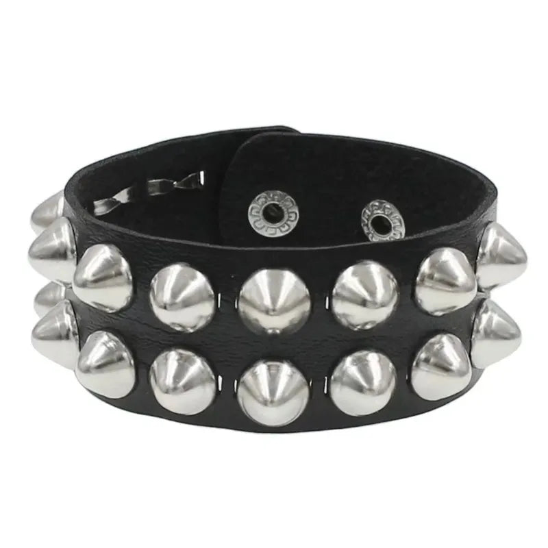 New Square Wide Punk Chunky Rivet Leather Bangle Rock Rows Nails Wristband Adjustable Size Jewelry Bracelets & Bangle