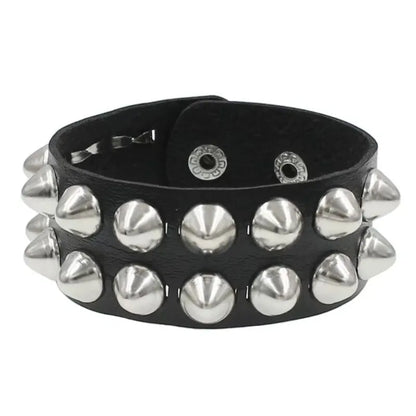 New Square Wide Punk Chunky Rivet Leather Bangle Rock Rows Nails Wristband Adjustable Size Jewelry Bracelets & Bangle