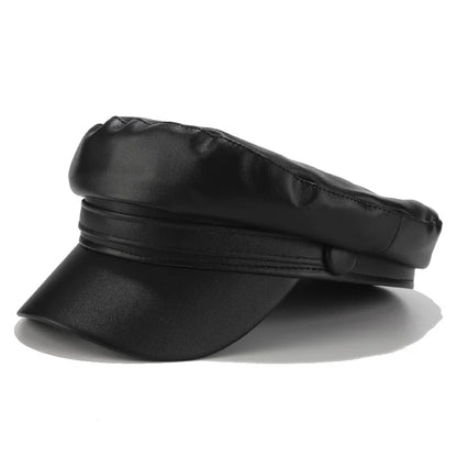 Fashion PU Leather Beret Vintage England Flat Newsboy Caps Outdoor Casual Army Cap