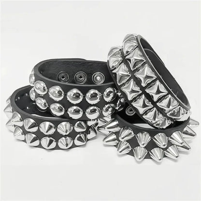 New Square Wide Punk Chunky Rivet Leather Bangle Rock Rows Nails Wristband Adjustable Size Jewelry Bracelets & Bangle