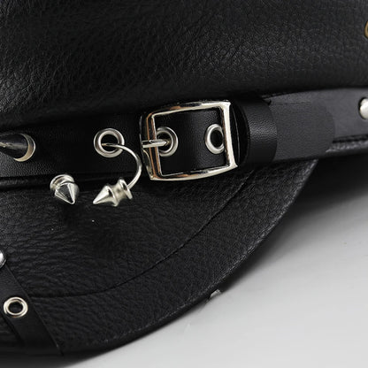 Women's Trendy Beret Black Pu Leather Flat Top Captain Military Caps Women's Accessories