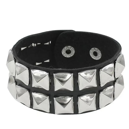New Square Wide Punk Chunky Rivet Leather Bangle Rock Rows Nails Wristband Adjustable Size Jewelry Bracelets & Bangle