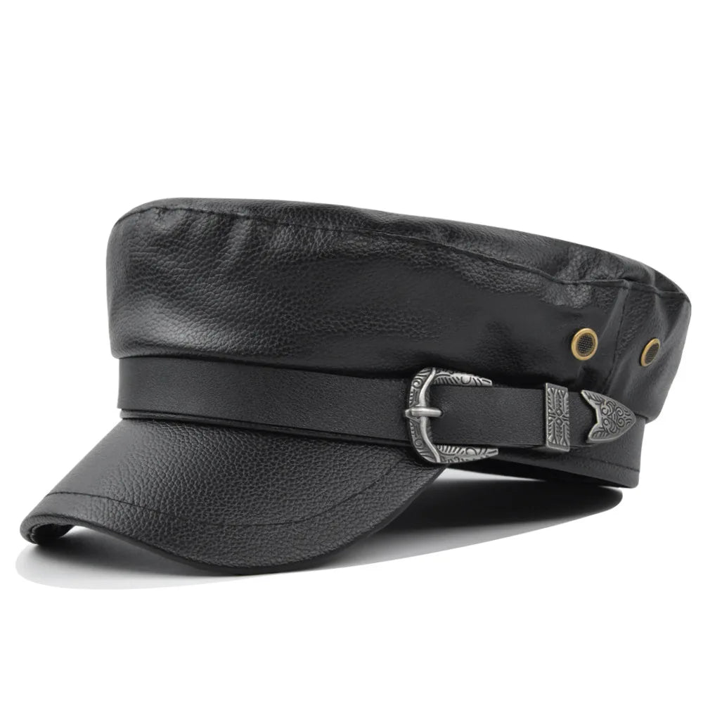 Fashion PU Leather Beret Vintage England Flat Newsboy Caps Outdoor Casual Army Cap