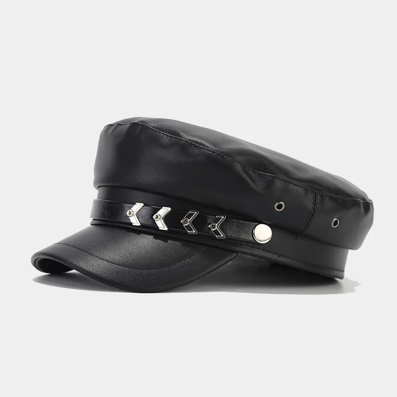 Fashion PU Leather Beret Vintage England Flat Newsboy Caps Outdoor Casual Army Cap