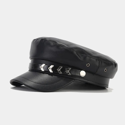 Fashion PU Leather Beret Vintage England Flat Newsboy Caps Outdoor Casual Army Cap
