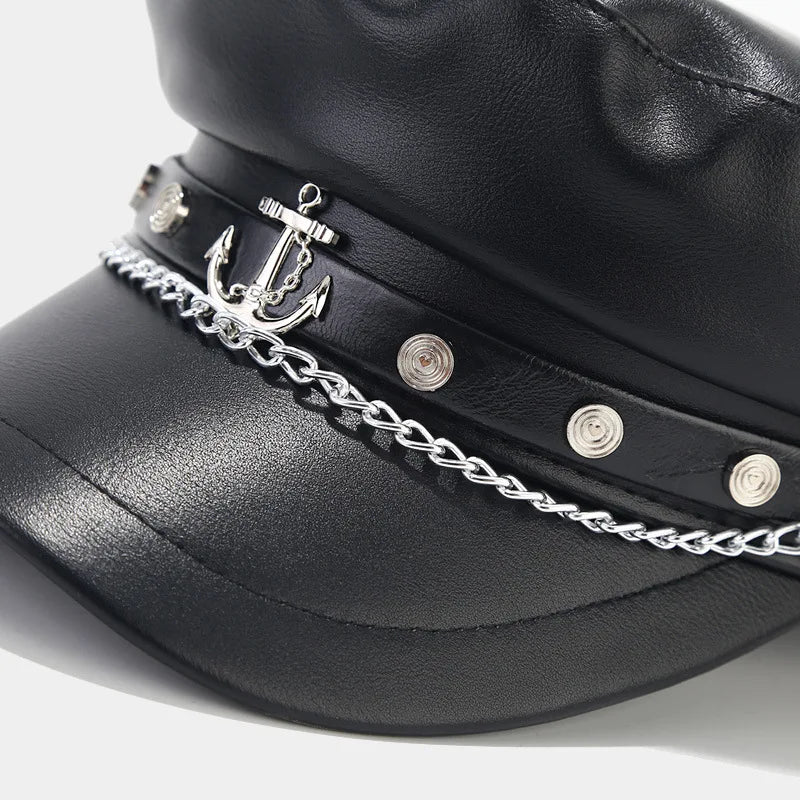 Fashion PU Leather Beret Vintage England Flat Newsboy Caps Outdoor Casual Army Cap