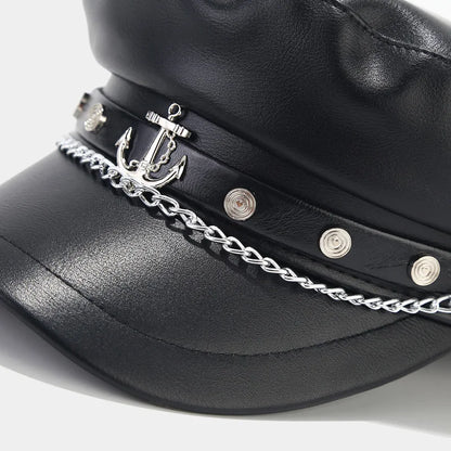 Fashion PU Leather Beret Vintage England Flat Newsboy Caps Outdoor Casual Army Cap