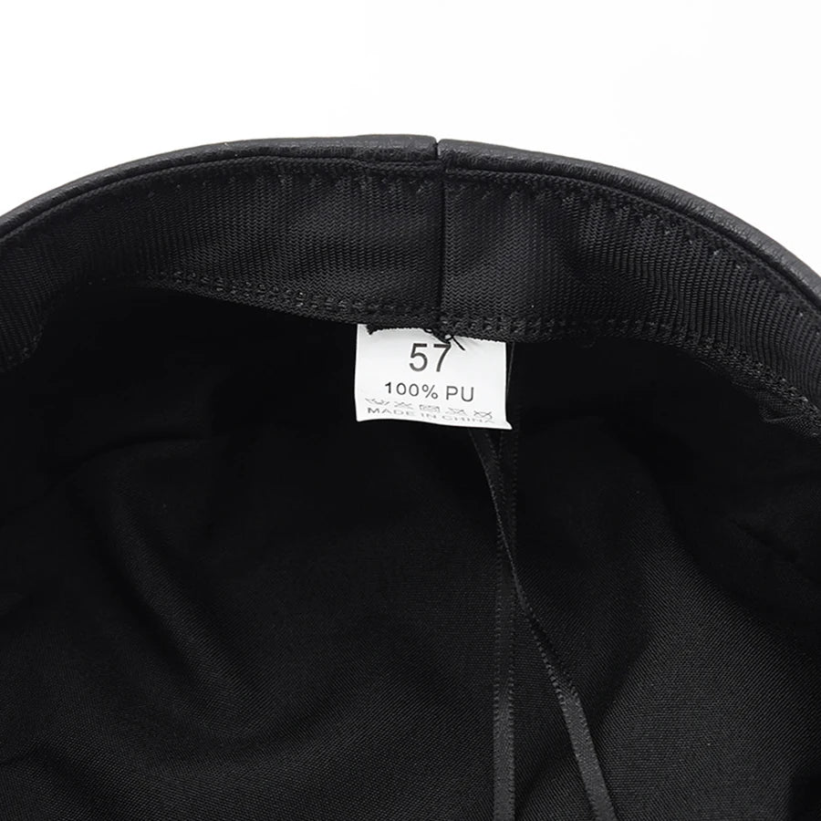 Women's Trendy Beret Black Pu Leather Flat Top Captain Military Caps Women's Accessories