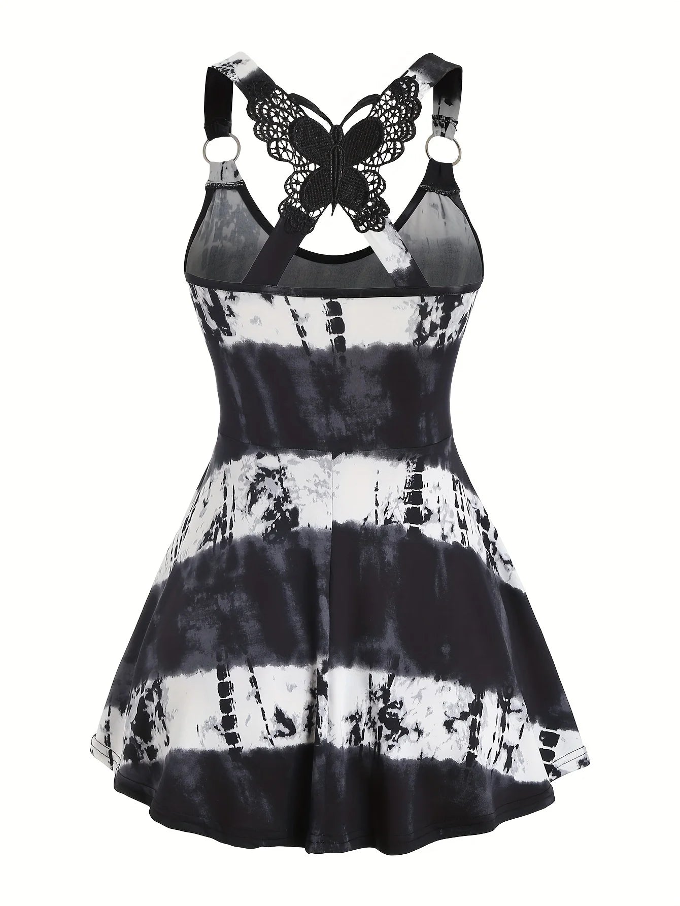 European and American fashion women's spring and summer new striped graffiti gradient sling butterfly lace cross vest