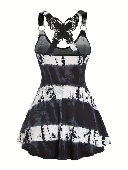 European and American fashion women's spring and summer new striped graffiti gradient sling butterfly lace cross vest