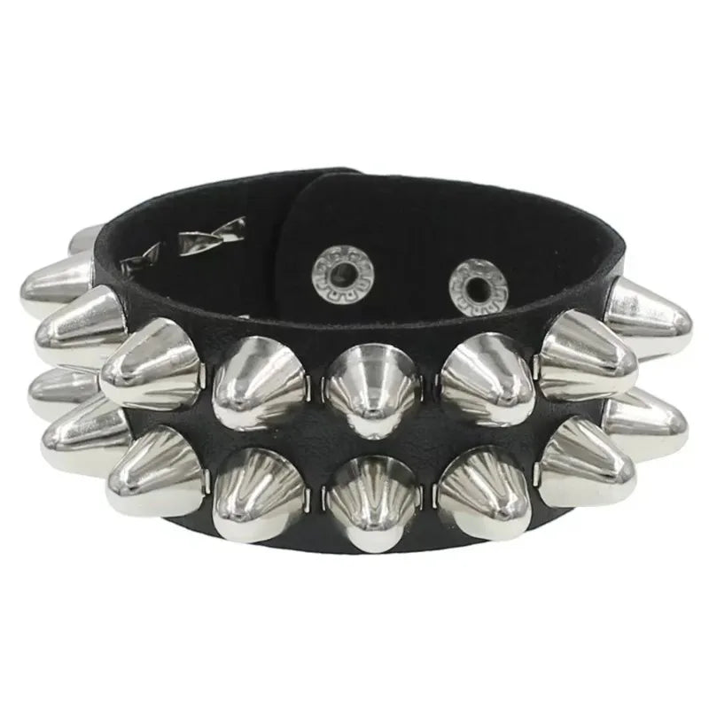 New Square Wide Punk Chunky Rivet Leather Bangle Rock Rows Nails Wristband Adjustable Size Jewelry Bracelets & Bangle