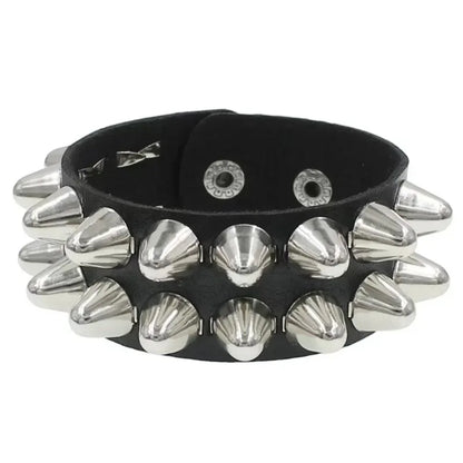 New Square Wide Punk Chunky Rivet Leather Bangle Rock Rows Nails Wristband Adjustable Size Jewelry Bracelets & Bangle