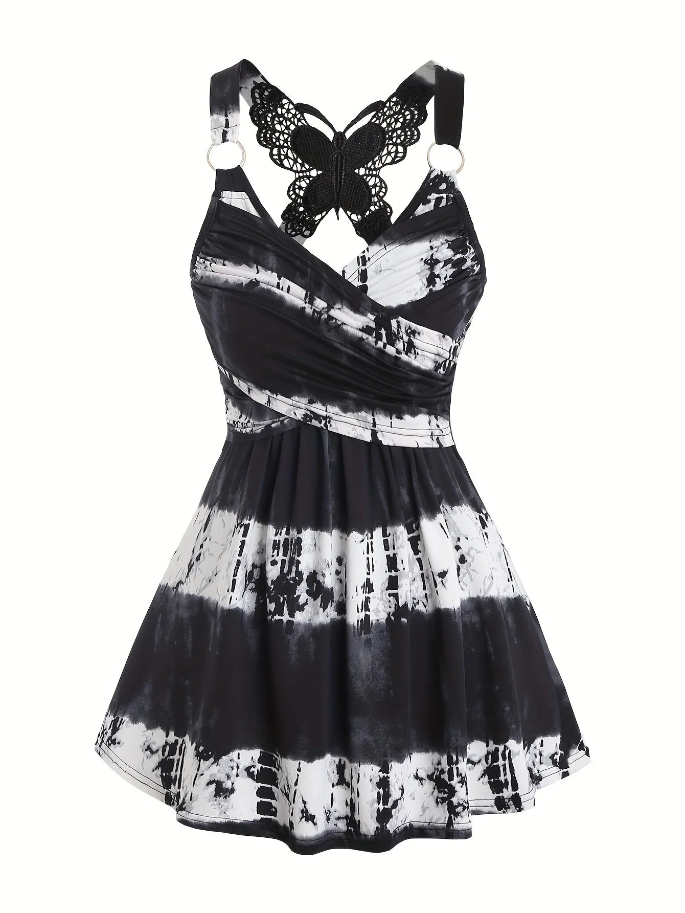 European and American fashion women's spring and summer new striped graffiti gradient sling butterfly lace cross vest