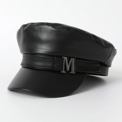 Fashion PU Leather Beret Vintage England Flat Newsboy Caps Outdoor Casual Army Cap