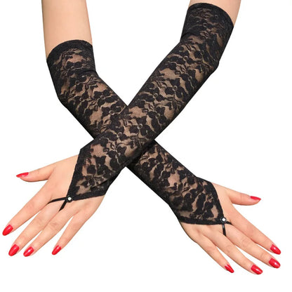 Women Sexy Hook Finger Lace Long Temptation Fingerless Gloves Etiquette Sunscreen Drive Pole Dancing Elasticity Exquisite